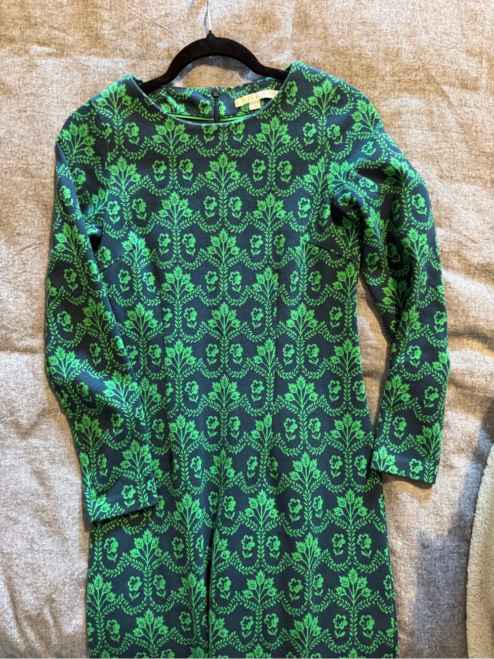 Boden Green Floral Jacquard Long-Sleeve Dress